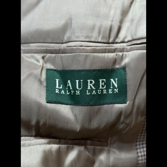 Lauren Ralph Lauren Jacket 40R Beige Houndstooth 2 Button Blazer Coat Silk Wool - Picture 9 of 10